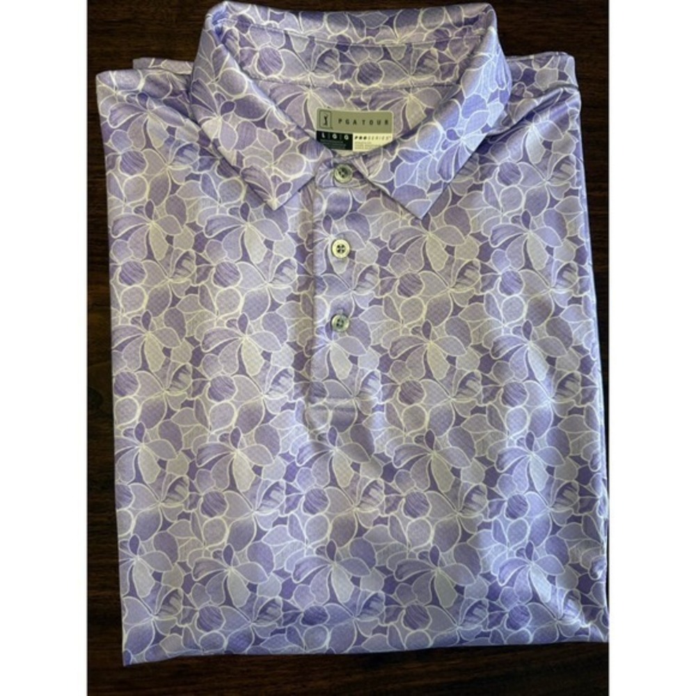 PGA Tour Pro‎ Series Purple Floral Golf Polo Shirt Size L